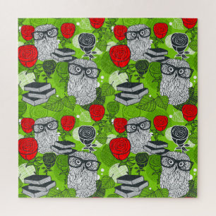Puzzle Chouette en roses rouges
