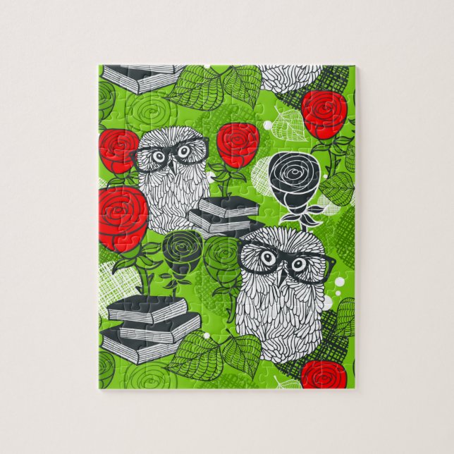 Puzzle Chouette en roses rouges (Vertical)