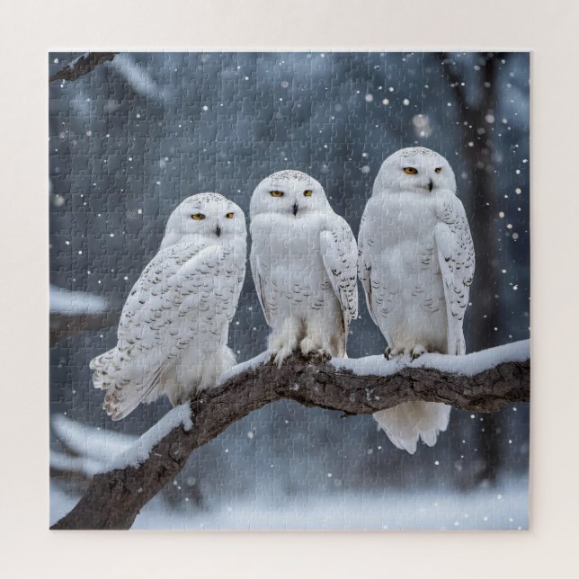 Puzzle Chouette Neige Sur Branche Arbre (Vertical)