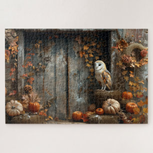Puzzle Chouette vintage et bois de grange Automne 20x30