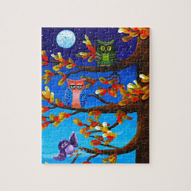 Puzzle Chouettes amusantes Forêt de Whimsical Art Créatio (Vertical)