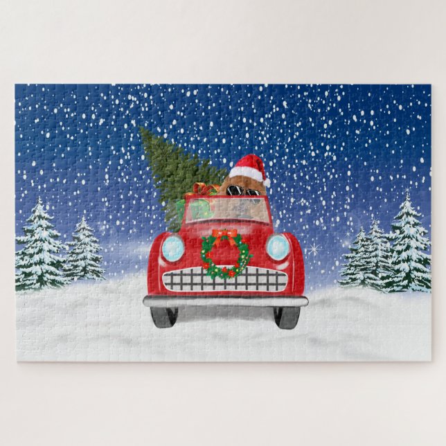 Puzzle Chow Chow Chien Conduite Voiture En Neige Jigsaw P (Horizontal)