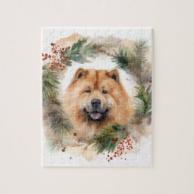 Puzzle chow chow Christmas Wreath Festive Pup (Vertical)
