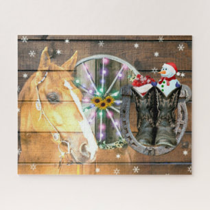 Puzzle Christmas Horse Wagon Wheel Cowboy Boots Horseshoe