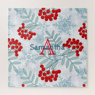 Puzzle Christmas, Rowan, red, white, snowflakes Jigsaw Pu