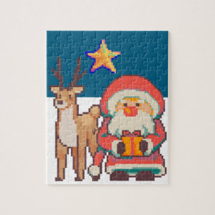 Puzzle Christmas, Santa Claus, Reindeer, Pixel Art