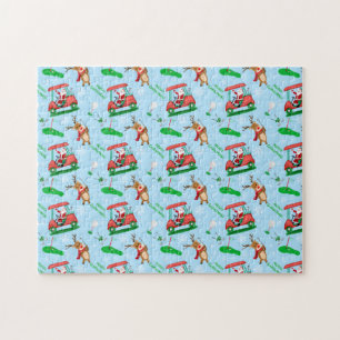 Puzzle Christmas Santa Golfing With Reindeer Pattern