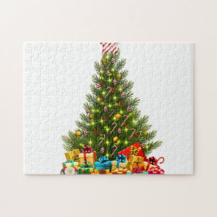 Puzzle Christmas tree with decorations and poison boxes