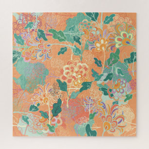 Puzzle Chrysanthème chinois : motif orange floral.