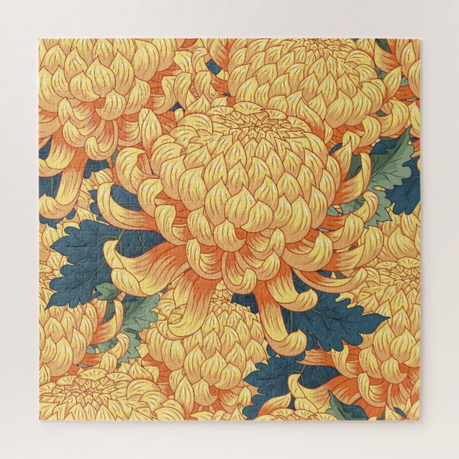 Puzzle Chrysanthèmes japonais : motif floral jaune. (Vertical)