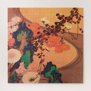 Puzzle Chrysanthèmes par un ruisseau avec des rochers (17