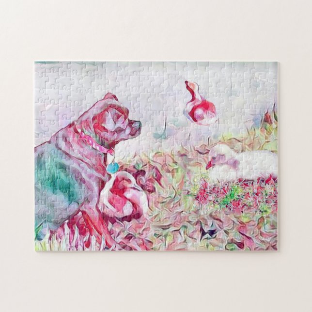 Puzzle Chug Chien Canard Pond Pastel Aquarelle (Horizontal)