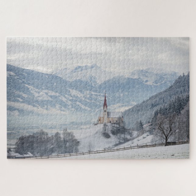 Puzzle Church with Alps dans le Zillertal, Austria en hiv (Horizontal)