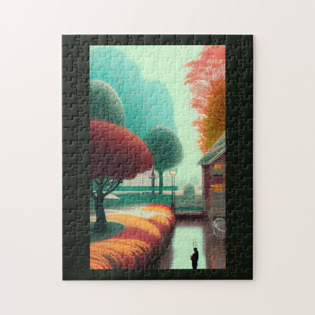 Puzzle Chute dans une ville d'imaginaires feuilles rouges (Vertical)