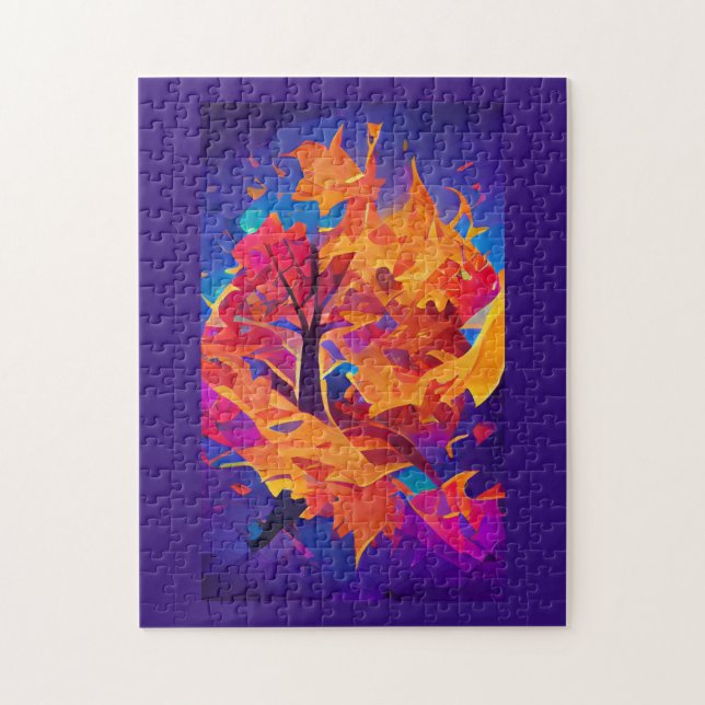 Puzzle Chute feuillage orange or abstrait art noir (Vertical)