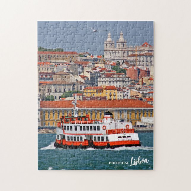 Puzzle Ciel de Lisbonne avec vieux ferry sur le fleuve Ta (Vertical)