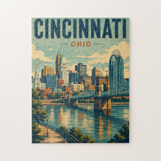 Puzzle Cincinnati Ohio Skyline vintage