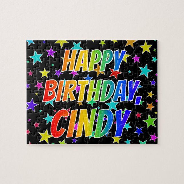 Puzzle "CINDY" Prénom, Amusant "HEUREUX ANNIVERSAIRE" (Horizontal)