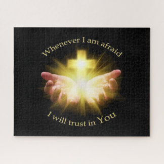 Puzzle Citation biblique avec les mains tenant Croix