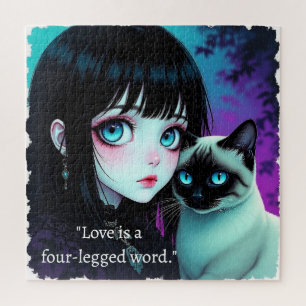 Puzzle Citation Fille Anime et Chat Siamois