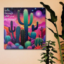 citation inspirante, paysage de cactus coloré