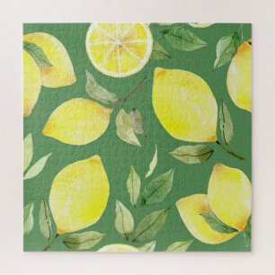 Puzzle citron aquarelle, motif de papier peint de fruits.