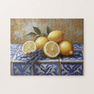 Puzzle Citrons et carreaux bleu lavande Vie morte