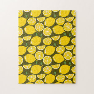Puzzle Citrons jaunes et motif vert olive : Citrus modern