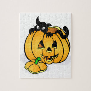 Puzzle Citrouille d'Halloween avec chat noir