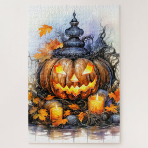 Puzzle Citrouille d'Halloween lumineuse et effrayante