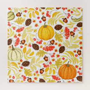 Puzzle Citrouilles d'automne, glands, arrière - plan vint