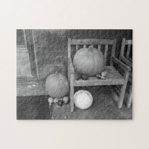 Puzzle Citrouilles et gourmands en noir et blanc
