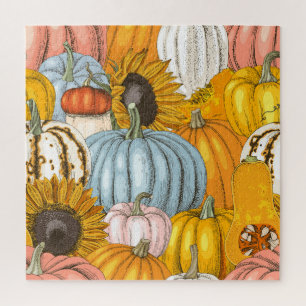 Puzzle Citrouilles lumineuses, tournesols, motif dessiné