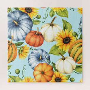 Puzzle Citrouilles, tournesols, aquarelle