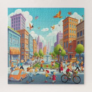 Puzzle Cityscape Park Voiture Vélo Personnes Oiseaux