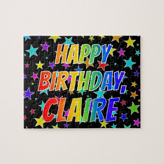 Puzzle "CLAIRE" Prénom, Amusant "HEUREUX ANNIVERSAIRE" (Horizontal)