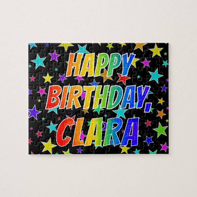 Puzzle "CLARA" Prénom, Amusant "HEUREUX ANNIVERSAIRE" (Horizontal)
