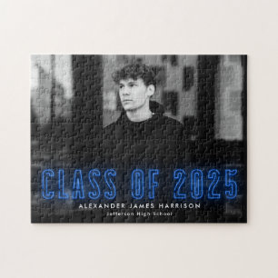 Puzzle Classe de Néon Bleu Moderne de 2025 Graduation Pho