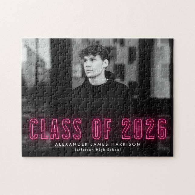 Puzzle Classe de Neon rose chaud de 2025 Graduation Photo (Horizontal)