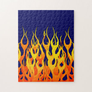 Puzzle Classic Racing Flames Fire on Navy Blue