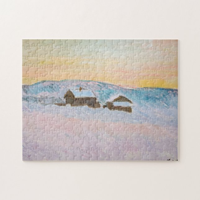Puzzle Claude Monet - Norvège Paysage, Maisons Bleues (Horizontal)