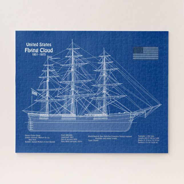 Puzzle Cloud de vol de navire Clipper - Plan ABD (Horizontal)