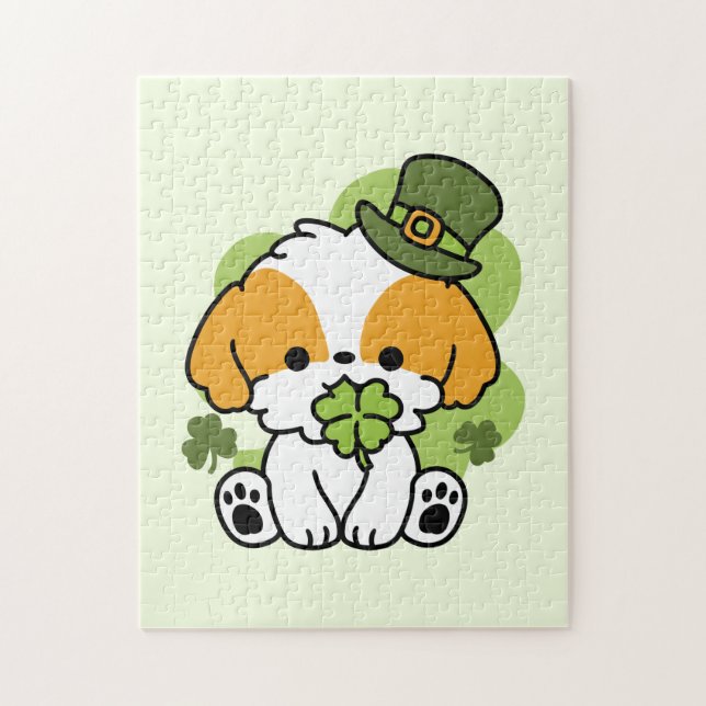 Puzzle Clover Pup Love - St. Patrick's Day Chien Design (Vertical)
