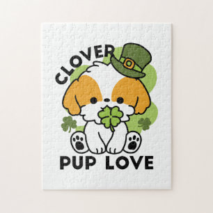 Puzzle Clover Pup Love - St. Patrick's Day Chien Design
