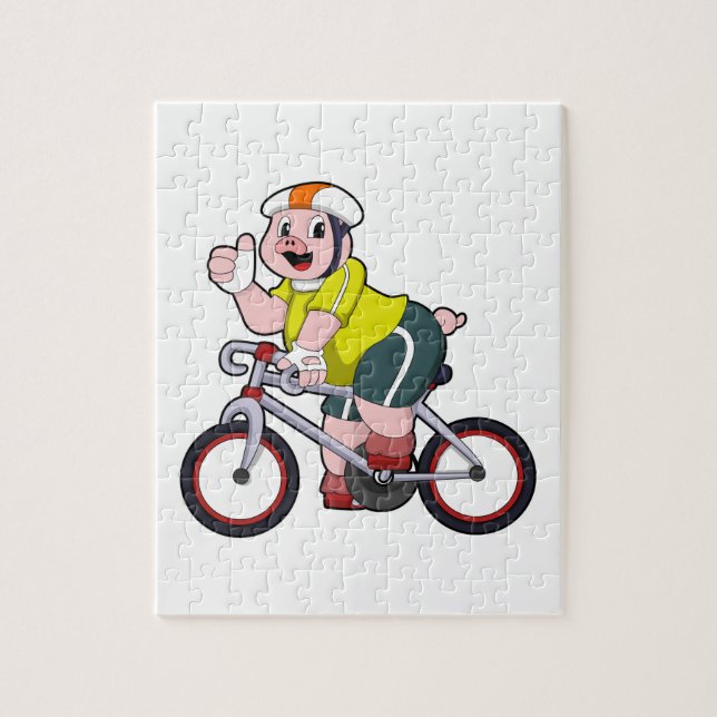 Puzzle Cochon avec vélo et casque (Vertical)