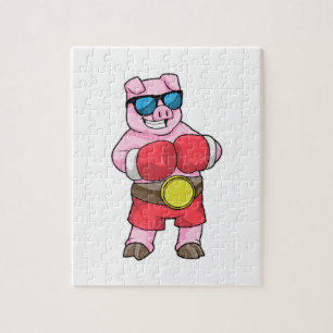 Puzzle Cochon en boîte avec gants de boxe