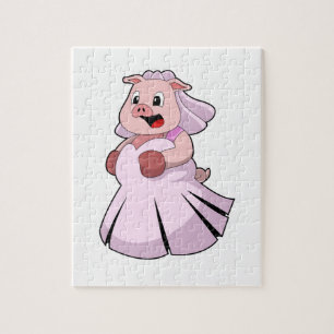 Puzzle Cochon en mariée avec une robe de mariée.PNG