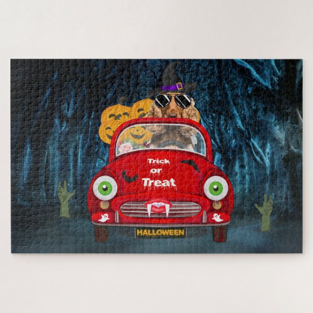 Puzzle Cocker Spaniel Chien Conduite voiture effrayant Ha (Horizontal)