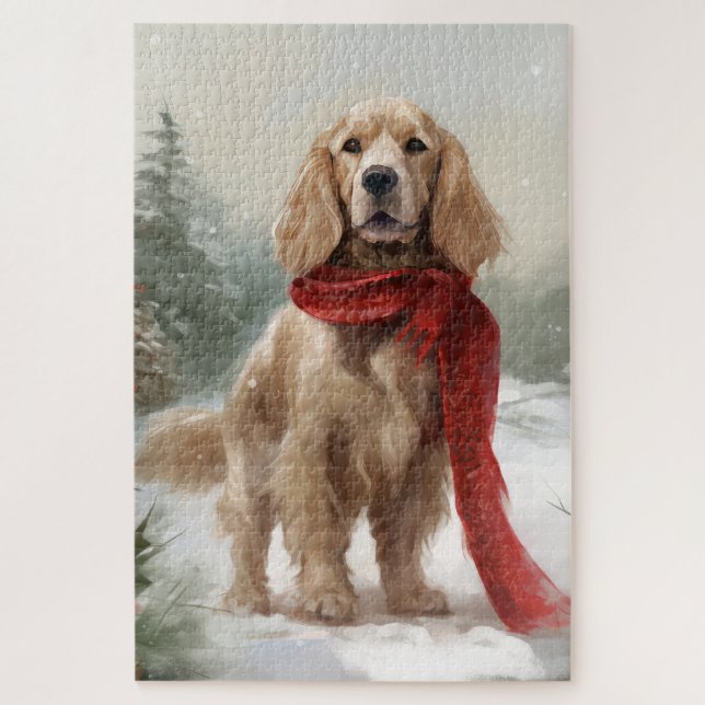 Puzzle Cocker Spaniel Chien dans Noël de neige (Vertical)