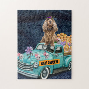 Puzzle Cocker Spaniel Chien Halloween Camion La nuit de l